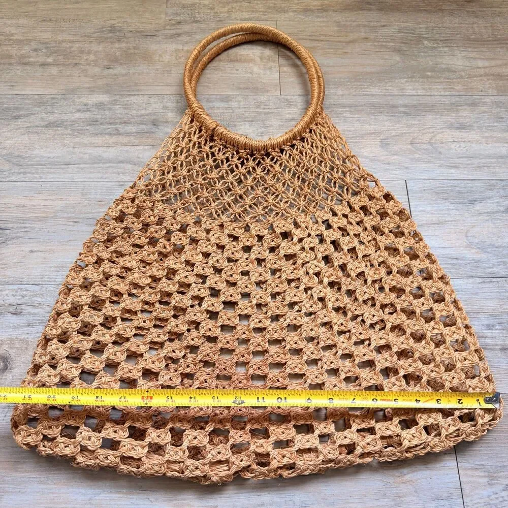 Vintage 1970s Macrame Market Bag Boho Jute Crochet Net Shopper Beach Tote Hippie